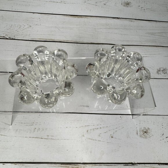 Vintage Scandinavian Clear Glass Candle Holders Set Of 2 For Taper Candle - Picture 2 of 8